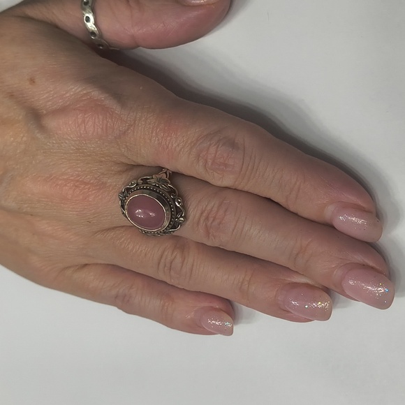 Vintage 6.00ctw Genuine Pink Jade 925 Sterling - Picture 7 of 8